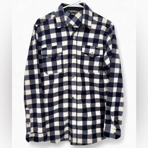 Men's Eddie Bauer Navy White Buffalo Check Fleece Button Down Shacket Size Small